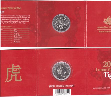 Australia - 50 Cents 2022 - Year of the Tiger - in folder - UNC
