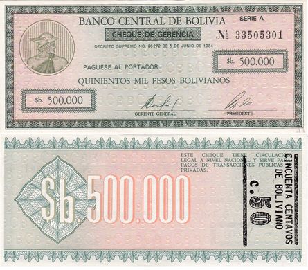 Bolivia - 50 Ct on 500000 Pesos 1987 - XF