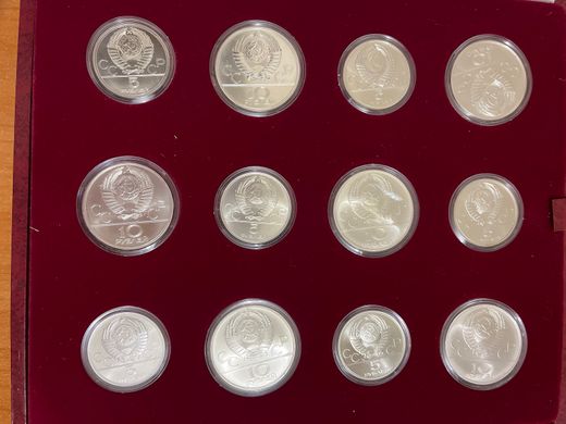 USSR - set 28 coins х (5 Rubles x 14 шт + 10 Rubles x 14 шт) 1977 - 1980 - Moscow Olympics - 1980 - silver - aUNC