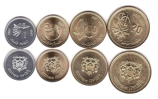 Марокко - набір 4 монети 1 5 10 20 Santimat 1987 - UNC