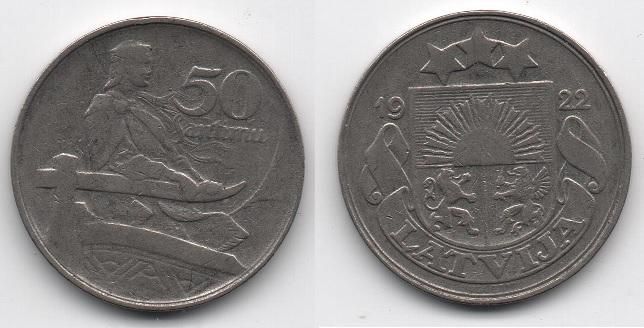 Латвия - 50 Santimu 1922 - VF
