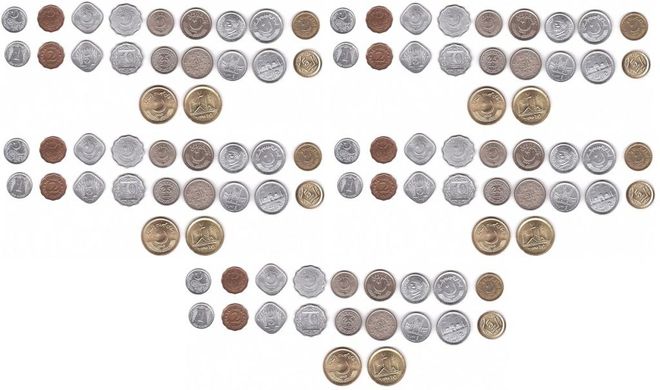 Пакистан - 5 шт x набор 10 монет 1 2 5 10 25 50 Paisa 1 2 5 10 Rupees 1966 - 2021 - aUNC / XF