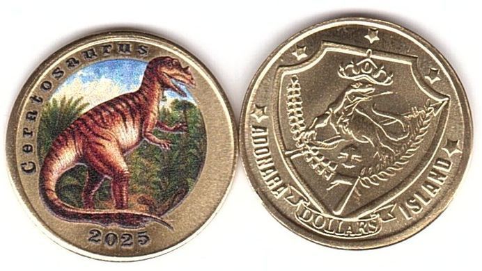 Fantasy / Adonara Island / Остров Адонара - 7 Dollars 2025 - Динозавр Ceratosaurus - UNC