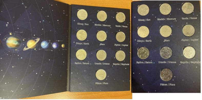 Турция - набор 10 монет x 1 Kurus 2022 ( 2023 ) - Планеты Солнечная система #2 - в альбоме  - алюминий - UNC