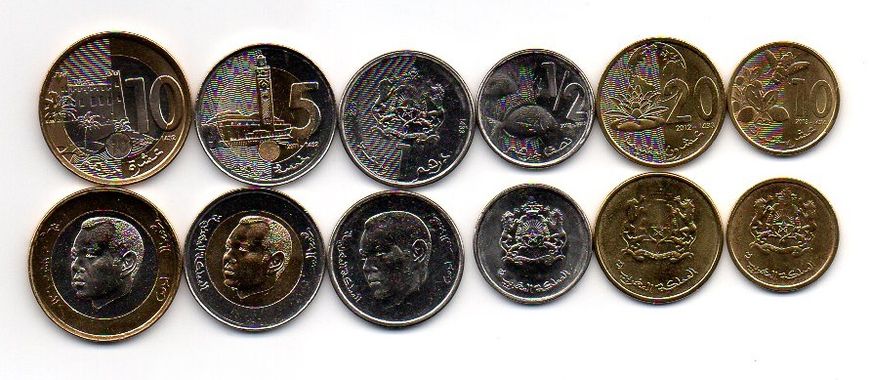 Марокко - 5 шт х набор 6 монет 1/2 1 10 20 5 10 Dihrams 2011 - 2013 - aUNC / UNC