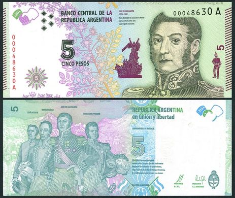 Argentina - 5 pcs x 5 Pesos 2015 - Pick 359 - UNC
