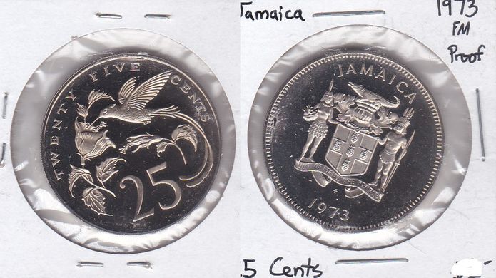 Ямайка - 25 Cents 1973 - у холдері - Proof