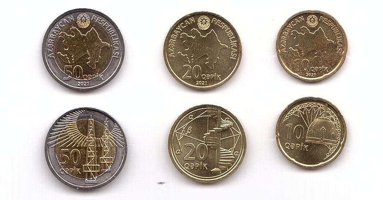 Азербайджан - набор 3 монеты - 10 20 50 Qapik 2021 - UNC
