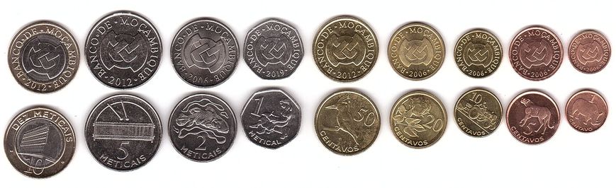 Mozambique - 5 pcs x set 9 coins 1 5 10 20 50 Centavos 1 2 5 10 Meticais 2006 - 2019 - UNC