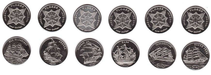 Fantasy - Flores - set 6 coins x 1 Dollar 2020 - 2021 - Sailboats - UNC