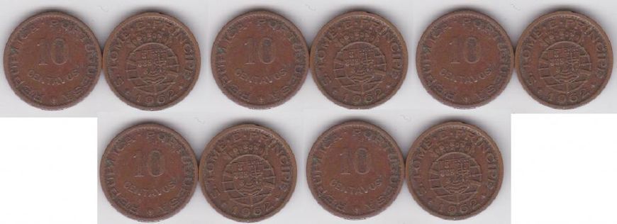 S&atilde;o Tom&eacute; and Pr&iacute;ncipe - 5 pcs х 10 Centavos 1962 - VF
