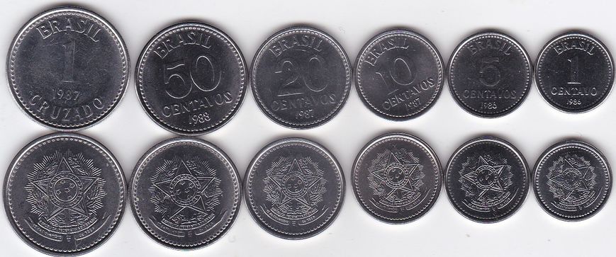 Brazil - set 6 coins - 1 5 10 20 50 Centavos 1 Cruzado 1986 - 1988 - UNC
