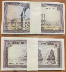Ливан - 100 шт х 10 Livres 1986 - Pick 63f - пачка - UNC