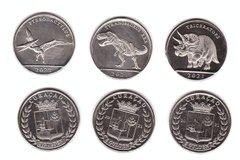 Fantasy - Curacao - Кюрасао - набор 3 монеты x 1 Dollar 2021 - 2022 - Динозавры - UNC