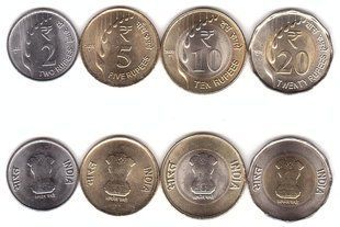 Индия - набір 4 монети 2 5 10 20 Rupees 2020 - 2021 - aUNC / UNC