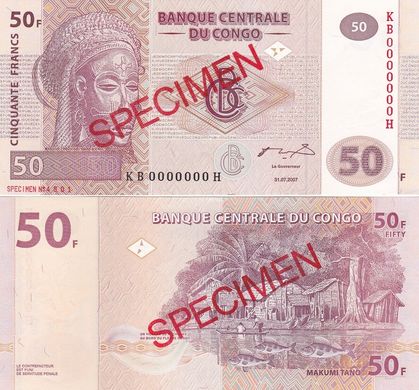 Конго ДР - 50 Francs 2007 SPECIMEN - UNC