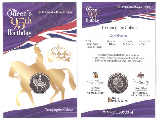 British Indian Ocean Territory - 50 Pence 2021 - 95th Ann Queen, Riding Horse - in folder - UNC