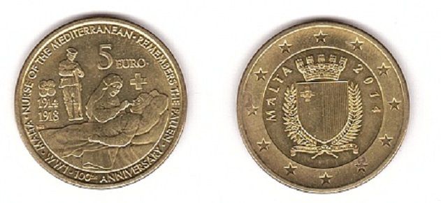 Malta - 5 Euro 2014 - 100 years since the start of the First World War - aUNC / XF+