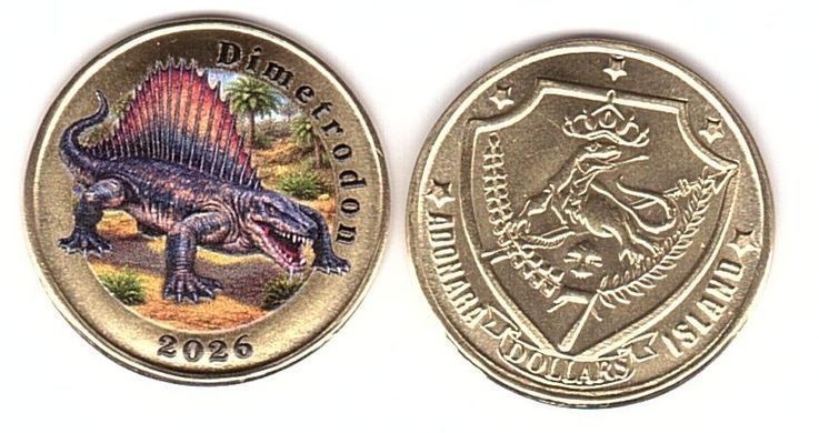 Fantasy / Adonara Island / Остров Адонара - 7 Dollars 2026 - Динозавр Dimetrodon - UNC