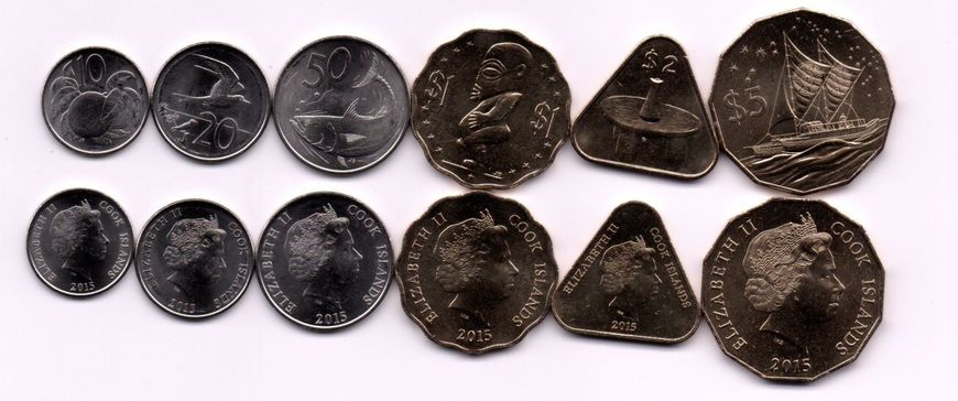 Cook Islands - set 6 coins 10 20 50 Cents 1 2 5 Dollars 2015 - UNC