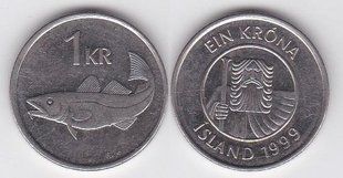 Iceland - 1 Kronur 1999 - XF / VF