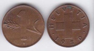 Switzerland - 1 Rappen 1950 - VF
