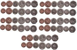 Falkland Islands - 5 pcs х set 6 coins 1 2 5 10 20 50 Pence 1985 - 2004 - aUNC