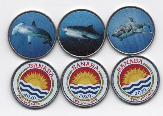 Fantasy - Banaba - set 3 coins x 2 Dollars 2020 - Sharks - UNC