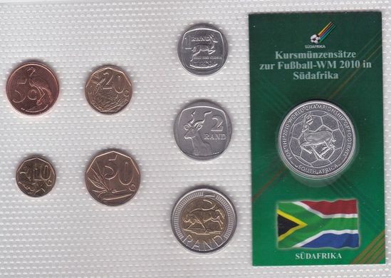 ЮАР - набор 7 монет 5 10 20 50 Cents 1 2 5 Rand 2008 + жетон - в блистере - UNC