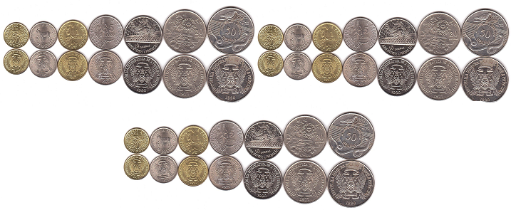 São Tomé and Príncipe - 3 pcs x set 7 coins 50 Centimos 1 2 5 10 20 50 Dobras 1977 - 1990 - aUNC / XF+