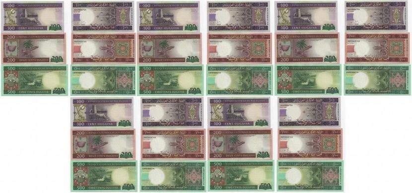 Mauritania - 5 pcs х set 3 banknotes 100 200 500 Ouguiya 2013 - 2015 - UNC