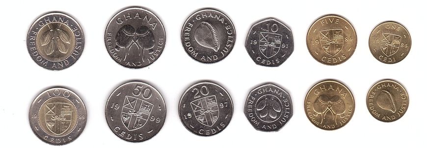 Гана - набор 6 монет 1 5 10 20 50 100 Cedis 1984 - 1999 - UNC