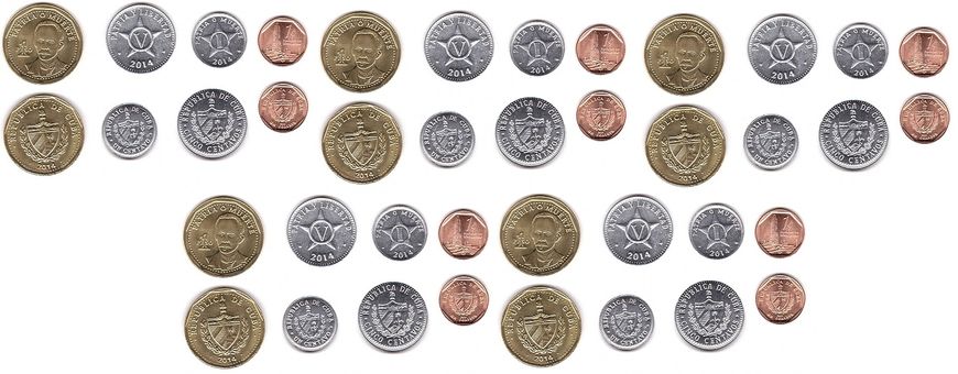 Куба - 5 шт х набор 4 монеты 1 1 5 Centavo 1 Peso mixed - разные года на монетах - UNC