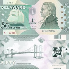 Fantasy / USA - 50 Dollars 2014 - 1th state Delaware - Polymer - Souvenir - UNC