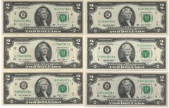 США - набір 6 банкнот x 2 Dollars 1976 - 2017 - XF+ / UNC