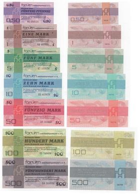 Германия / ГДР - набор 7 банкнот 0,50 P 1 5 10 50 100 500 Mark 1979 - Forum Checks - UNC