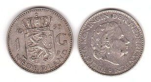 Нідерланди - 1 Gulden 1955 - срібло - VF / F