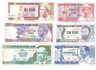 Guinea-Bissau - set 6 banknotes 50 100 500 1000 5000 10000 Pesos 1990 - 1993 - UNC