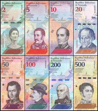 Венесуела - 5 шт х набір 8 банкнот 2 5 10 20 50 100 200 500 Bolivares 2018 - UNC