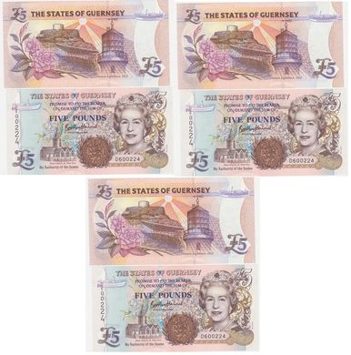 Guernsey - 3 pcs x 5 Pounds 2023 ( 1996 ) - Pick 56d - sign Haines - improved banknotes - UNC