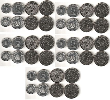 Бурунди - 5 шт х набор 4 монеты 1 5 10 50 Francs 1980 - 2011 - UNC