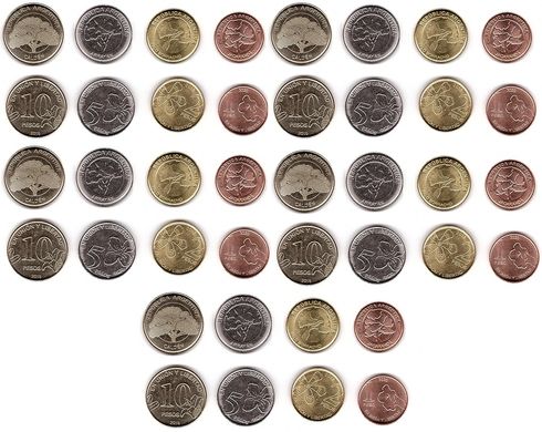 Аргентина - набір 4 монети 1 2 5 10 Pesos 2018 - 2020 - UNC
