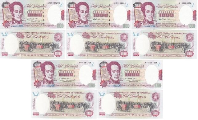 Venezuela - 5 pcs х 1000 Bolivares 1998 - P. 76c - UNC