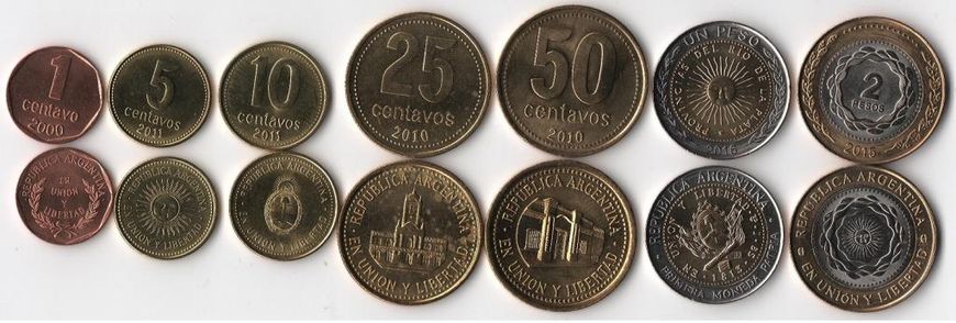 Аргентина - набір 7 монет 1 5 10 25 50 Cents 1 2 Pesos 2000 - 2016 - UNC