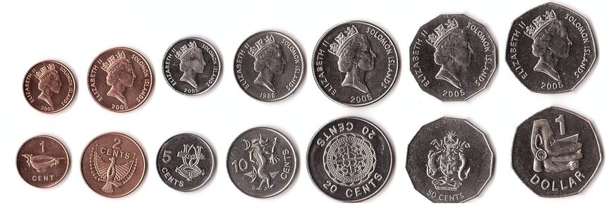 Соломонові острови / Соломони - набір 7 монет 1 2 5 10 20 50 Cents 1 Dollar 1988 - 2005 - UNC