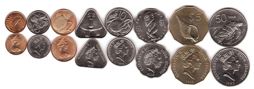 Cook Islands - set 8 coins 1 2 5 10 50 Cents 1 2 5 Dollars 1975 - 2003 - UNC