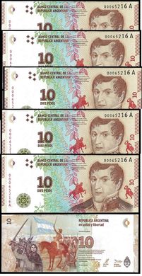 Аргентина - 5 шт х 10 Pesos 2016 - P. 360 - UNC