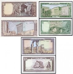 Ліван - набір 3 банкноти 1 5 10 Livres 1980 - 1986 - UNC