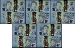 Australia - 5 pcs х 10 Dollars 2017 - Polymer - P. 63a - UNC