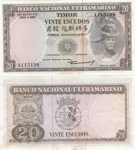 Тимор - 20 Escudos 1967 - Pick 26a(7) - aUNC / XF